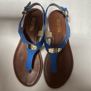Michael Kors Blue and Brown Sandals with Gold Accents